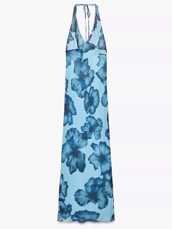 Zara Dresses & Skirts - Zara Light Blue Maxi Dress with Dark Blue Floral Print